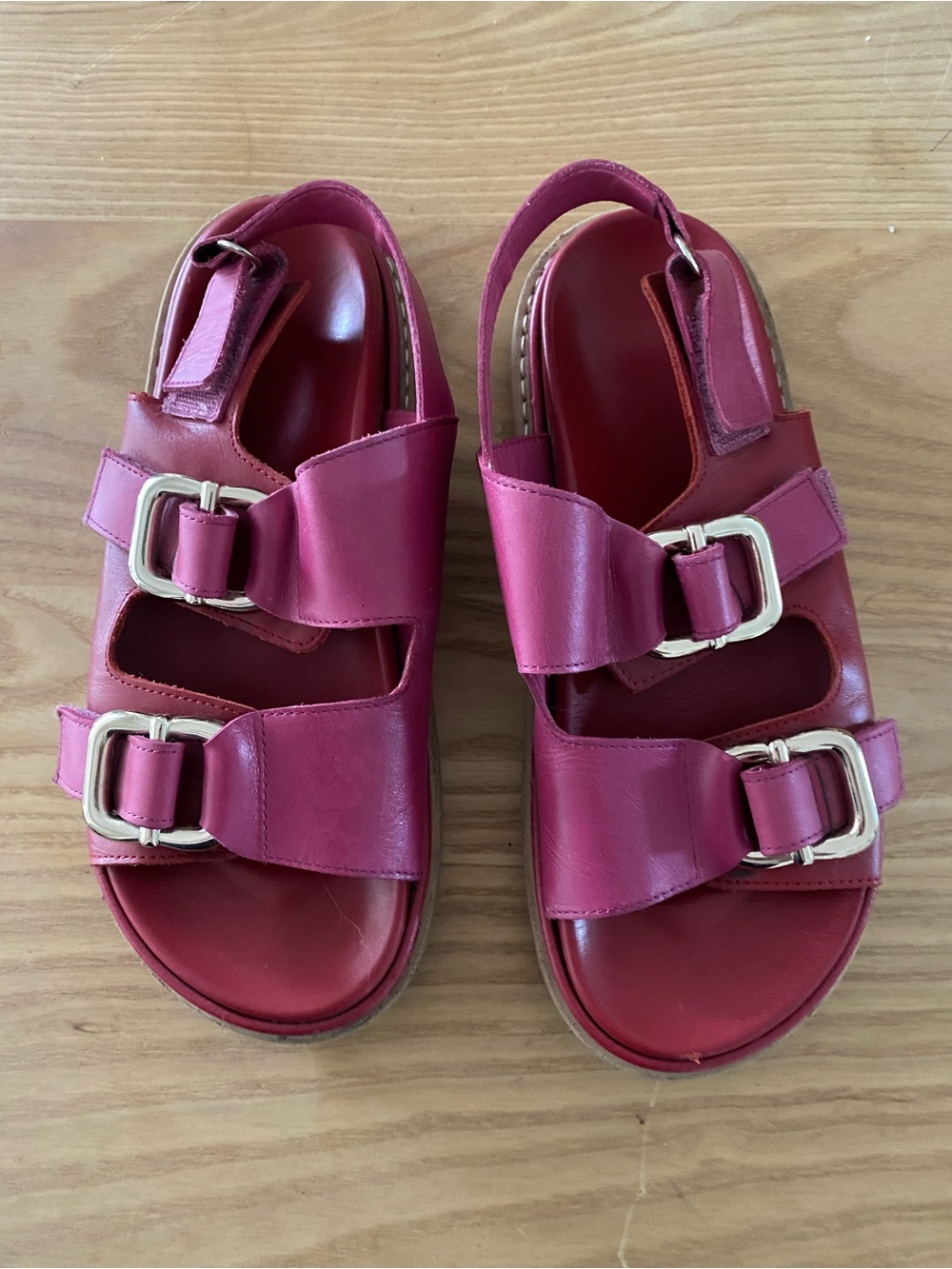 ALOHAS  Harper Pink Buckle Leather Slingback Sandals